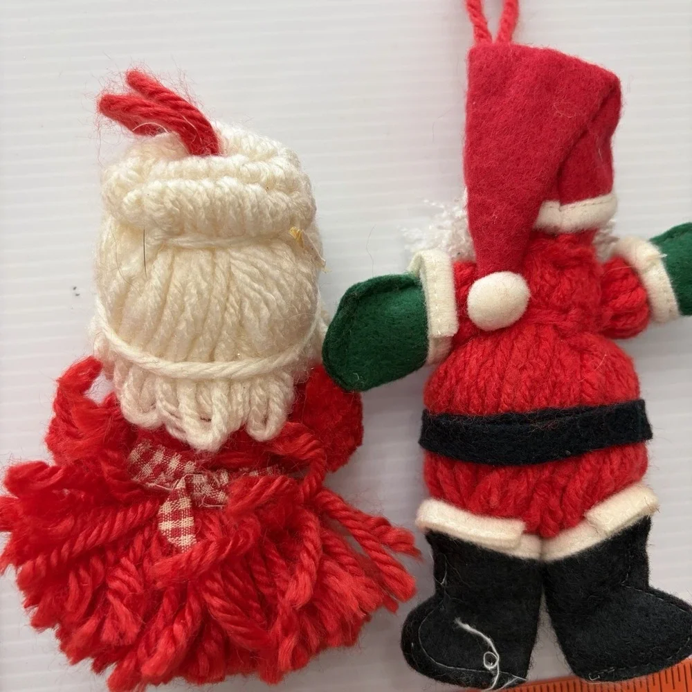 Vintage Handmade Yarn Mr. & Mrs. Clause Christmas Ornament Set Of 2